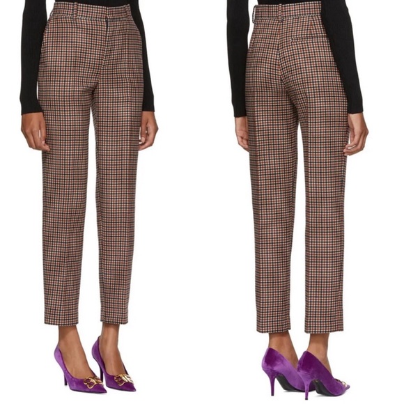 BALENCIAGA Brown Check Carrot Trousers - Picture 1 of 8